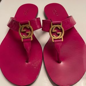 Gucci leather flip flops- hot pink- size 6.5